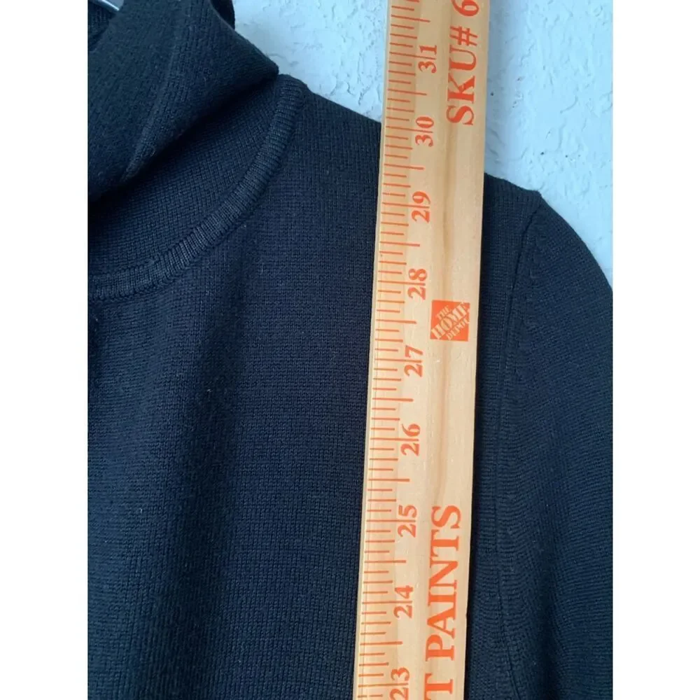 Pointelle Black Hooded Open-Front Sweater Cardigan With Pockets Size SP